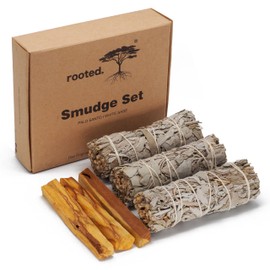 rooted.® Premium Incense Set [Organic Quality] | 3 Bundles California Sage + 3 Palo Santo Smoking Wood [100% Pure Natural] | Traditional Incense | 100% Controlled and Sustainable Harvest