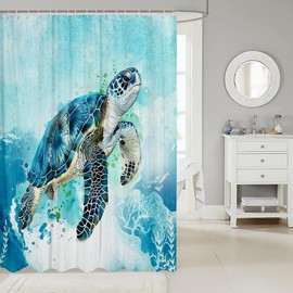 Feelyou Sea Turtle Blue Teal Shower Curtain 72"x78" Kids Ocean Bathroom Shower Curtain Set for Boys Girls Teens Beach Coastal Bath Curtain Waterproof Animal Bathroom Accessories Room Decor Polyester
