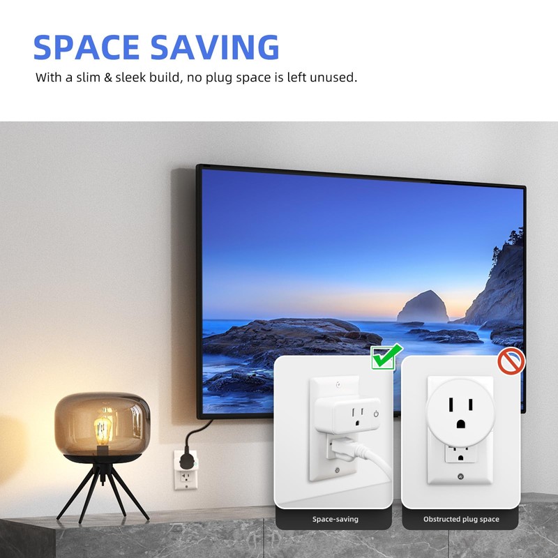 Mini Smart Plug, 15A WiFi Plugs Work with Alexa &