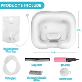 Inflatable Shampoo Basin, Loc Detox Tub for Dreads, Shampoo Buddy Bowl for Bedridden, Disabled,Injured with 2.5 GL Portable Water Shower Bag（White）