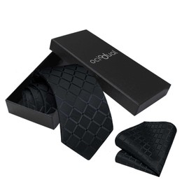 OcioDual Mens Tie Set Tie & Pocket Square Plaid Handmade Elegant for Celebrations Events Wedding Party Shop Unisex Mens Tie, black