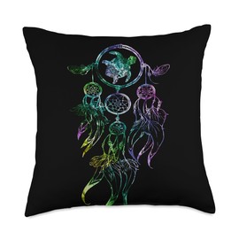 Dreamcatcher Boho Sea Turtle Native American Feather Graphic Throw Pillow