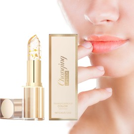 Transferproof Color Changing Lipstick,Thermochromic Color Changing Lip Gloss,Gold Foil Flower Color Changing Lipstick Transparent,Long Lasting Moisturizing Glossy Lip Gloss