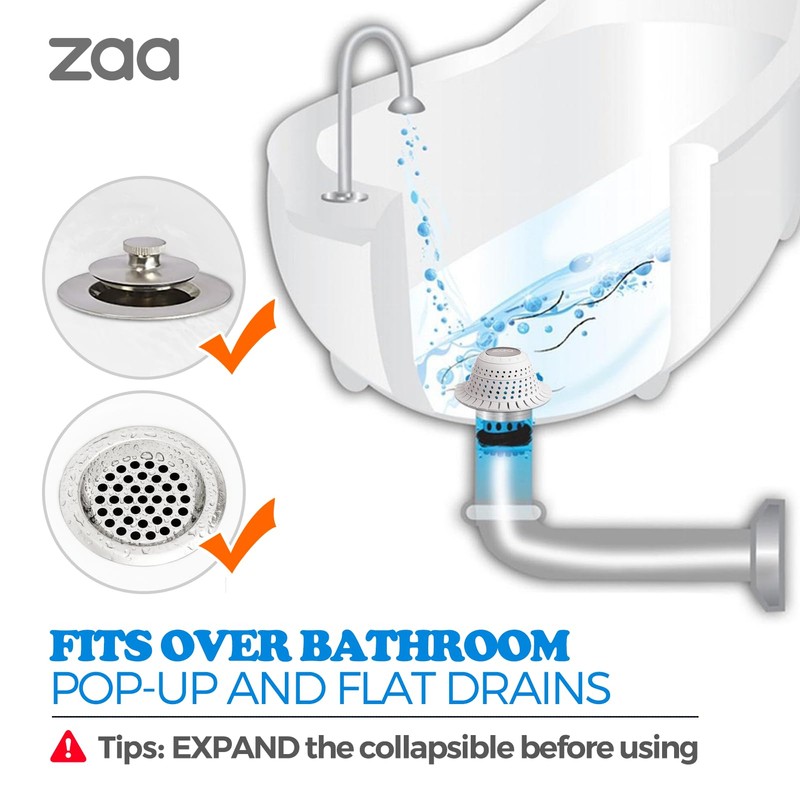 zaa Bathtub Drain Hair Catcher, Silicone Collapsible 1 Pack Drain