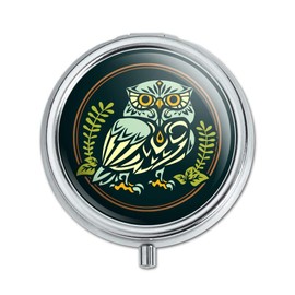 Wise White Tribal Owl Pill Case Trinket Gift Box
