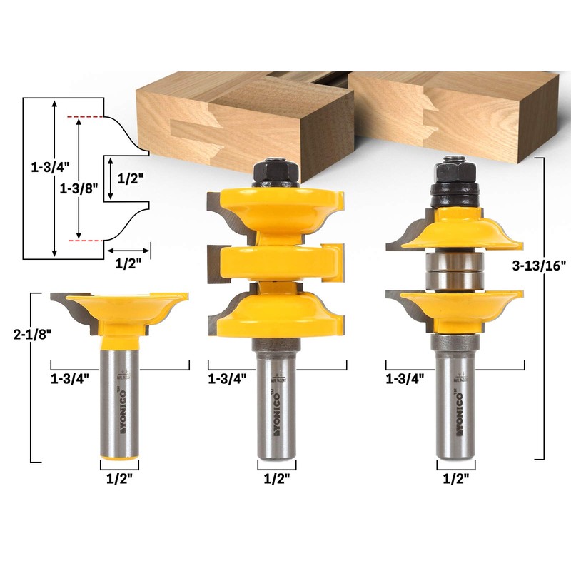 YONICO Router Bits Set Exterior Door Rail and Stile Extended