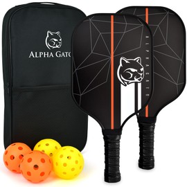 Alpha Gato Carbon Fiber Pickleball Paddles Set with 2 Paddles, Carry Case, 4 Balls, Lightweight Pickle Ball Paddle Set of 2 with 4 Balls, 1 Bag, Pickleball Rackets for Adults and Teenager, Black