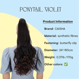 CAISHA 24" Long Hair Clip On Ponytail Extension Heat-Resistant Synthetic Hairpiece Slightly Wavy Brown Mix H46