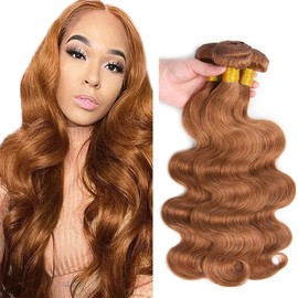 Shoaiye #30 Light Brown Body Wave 3 Bundles Human Hair Extension Doubles Weft 100% Unprocessed 8A Glueless Human Hair Bundles Total 300g 22 24 26 Inch