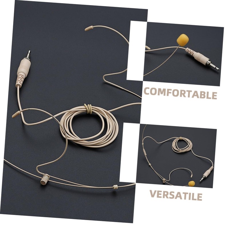 FUNOMOCYA Beige Headset Microphone with Earhook Wired Earbud with Mic