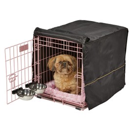 MidWest Homes for Pets Pink Fashion iCrate Starter Kit, 24-inch Dog Crate Bundle for Small Dogs, Includes Crate, Pet Bed, 2 Bowls and Privacy Cover