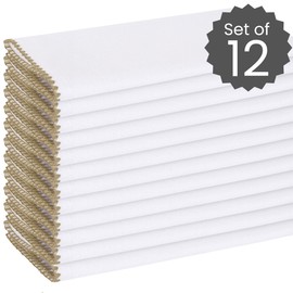 Cotton Clinic 12 Servilletas de Tela 50 x 50 cm, Lavable Servilletas de 100% Algodón, para Boda, Eventos y Uso Doméstico Regular, Calidad de Hotel Duradera Blancas Beige
