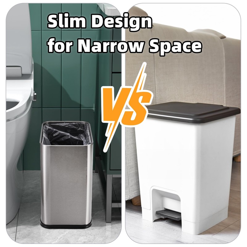 Coloch Small Metal Trash Can, 2.6 Gallon(10L) Slim Size Wastebasket
