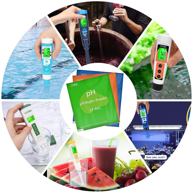 YINMIK pH meter buffer solution powder, pH test meter for