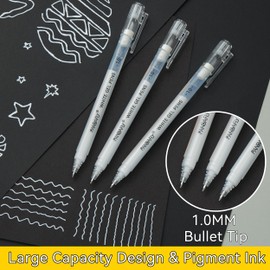PANDAFLY White Gel Pens, 1mm Fine Point Opaque Archival Ink Pen for Journaling, Art, or Drawing - For Artist Gifts, Holiday Gifts & DIY Projects, White Gel Pens for Art Highlight, 3 Pack
