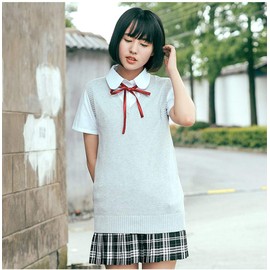 Phoenix's Shop Vest Knit V-Neck Sleeveless School Student Uniform, Simple, Boys, Girls, Solid, Loose, Women's Uniform, Unisex, School Uniform - grays