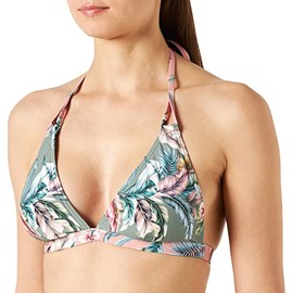 ESPRIT Recycled: Tropical Print Halter Neck, Light Khaki(printed Blue)