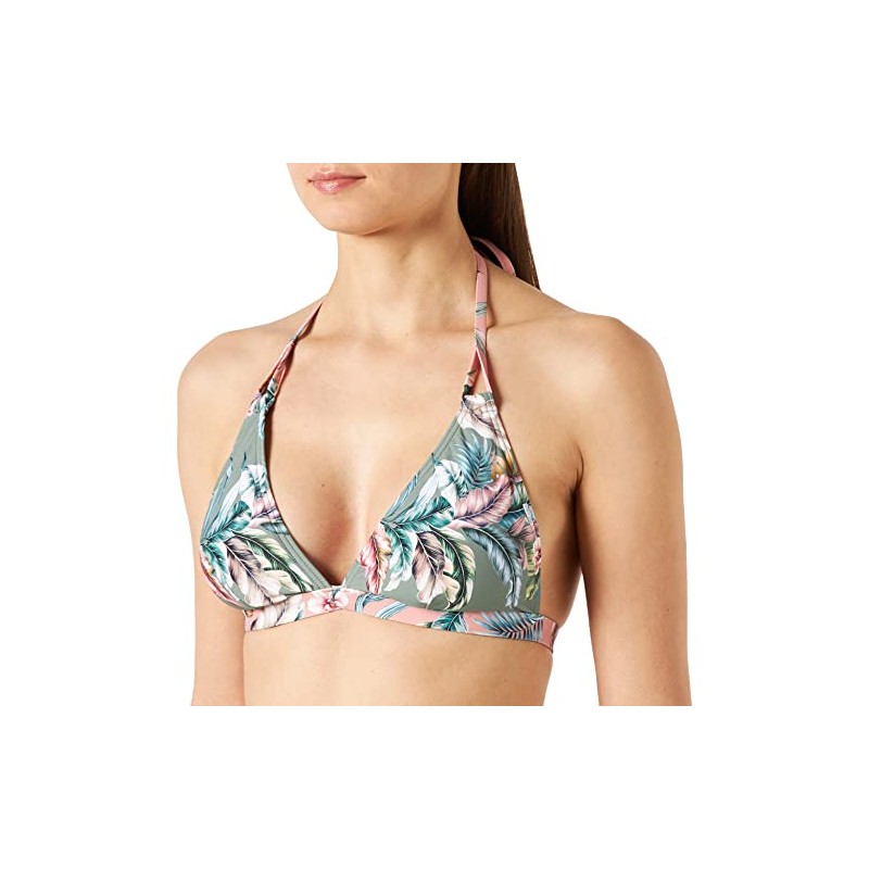 ESPRIT Recycled: Tropical Print Halter Neck, Light Khaki(printed Blue)