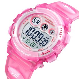 GOLDEN HOUR Watches for Kids Digital Sport Waterproof Girls Watch Outdoor 12/24 H Alarm EL Backlight Stopwatch Military Child Wristwatch Ages 3-15 (Pink)