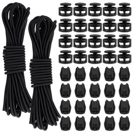 Elastic Rubber Cord 3 mm x 10 m Black Elastic Nylon Band with 20 Cord Locks Cord Clamp 20 Cord Locks 2 Holes for Drawstring, Backpack, Shoelaces Spring Buckle
