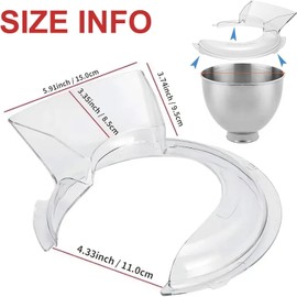 LimCryspp 4.5-5QT Stainless Steel Mixer Bowl, Tilting Vertical Mixer, Splash Guard Accessory, As a Kitchen Accessory