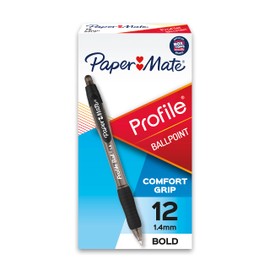 Paper Mate 89465 Profile Retractable Ballpoint Pens, Bold (1.4mm), Black, 12 Count (Package May Vary)