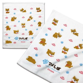 Traveling Mameshiba Hand Towels, Set of 2, Soft Towels, Gentle on the Skin, 100% Cotton, Made in Japan, Cute Character, Shiba Inu, Mameshiba (Hot Spring Version)