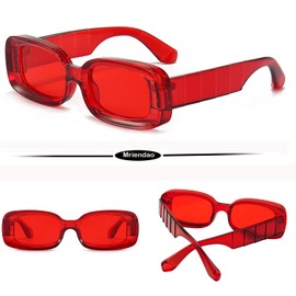 Mriendao Red Sunglasses for Women Men Retro 90s Rectangle Red Sun Glasses Shades Trendy Chunky Thick Y2k Square Frame