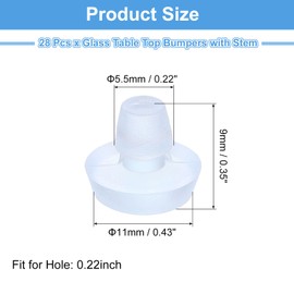sourcing map 28Pcs Glass Table Top Bumpers with Stem, 5.5mm/0.22" Rubber Bumper Grippers Thin Base Anti Slip Table Spacers for Patio Cabinet Furniture (Fits 1/4Inch Hole), Clear