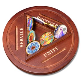CHURYUML Solid Wood AA Coin Holder Display - AA Chip Holder Display Case Holds 13 Sobriety Coin Sober Recovery Chips NA Medallions, Sobriety Gifts for Women & Men for Celebrating Milestones(Brown)