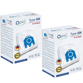Qpro By Masterpart 2PK Microfibre Vacuum Cleaner Dust bags Compatible With Miele Type GN. 8 Bags, 4Filters. Fits Models Complete C2, Complete C3, Classic C1, S8, S5, S2 vacuum cleaners. MADE IN GERMANY.