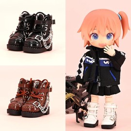 XiDonDon Doll Shoes Cool Chain Boots for Ob11,DDF,Body9,1/12 BJD,GSC Doll Accessories BJD Toys Shoes (White)