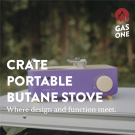 Gas One Butane Fuel Camp Stove – Crate Series - Mini Stove for Camping, Hiking – Portable Gas Stove with Spiral Flame – Even Heat Distribution – Modern and Easy to Use (Violet)