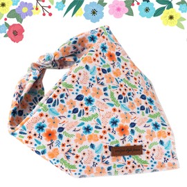 Unique style paws Dog Scarf, Triangle Peach Flower Pet Neckerchief for Boys and Girls, Premium Durable Fabric, Colourful Pumpkin Dog Neckerchief for Medium and Large Dogs (Large)
