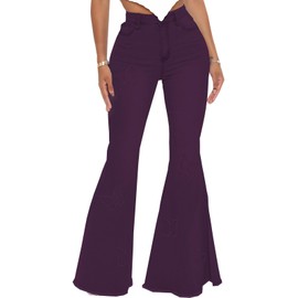 Purple Bell Bottom Jeans for Women Butterfly Vintage High Waisted Skinny Flared Jeans Wide Leg Raw Hem Denim Pants,2576BB Purple_Small