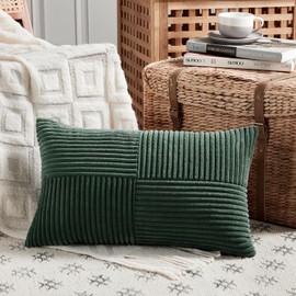 FDTERN Set of 2 Dark Green Corduroy Christmas Cushion Covers, 30 x 60 cm, Soft Decorative Cushion Covers, Sofa Cushion, Boho Decoration for Sofa, Bedroom, Living Room