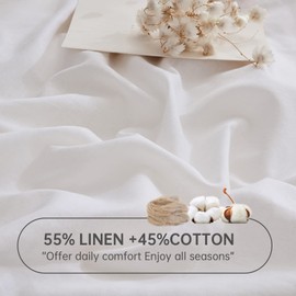 Simple&Opulence Linen Fitted Sheet (1 Piece) - 14 Inch Deep Pocket Mattress Cover Natural Flax Cotton Blended Soft Breathable Bedding - White, King Size