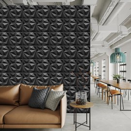 LEVOWAY 33 Pack Decorative 3D Wall Panels for Interior Wall Decor,12''x12'' Black Diamond Design Accent Wall Panles for Living Room,TV Wall Background,Bedroom