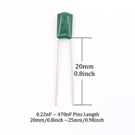 Hilitchi - Kit surtido de condensadores de película de poliéster Mylar de 24 valores, 0.22NF a 470NF / 100 V