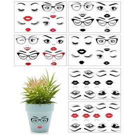 12Pcs Face Stickers for Crafts Eyes Mouth Eyebrows Lips Nose Decals Smile Face Stickers Flower Pots Decoration Home Party Supplies DIY Crafts