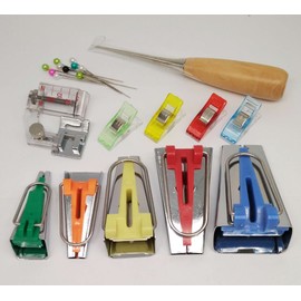 HONEYSEW Bias Tape Maker Kits All 5 Sizes 6MM 9MM 12MM 18MM 25MM Binding Foot Craft Clips Awl Quilter's Pin