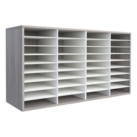 TQVAI Wood Adjustable Literature Organizer, 36 Slots Mail Sorter, Desktop Paper Storage Organizer, Classroom Keepers Mailbox, Mail Center for Home & Office, Retro Grey/White