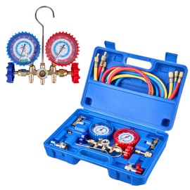 WISSCOOL AC Gauge Set for R134 R22 R12, Automotive 3 Valve HVAC Manifold Gauge with 5ft Hoses, Quick Couplers, Adapters, Puncturing Can Tap Tools for R134a Refrigerants Charging Evacuation