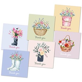 Thank You Cards Multipack of 12. Each Greeting Cards Pack includes 6 Flower designs. 115 x 115mm. Blank Inside. Envelopes included. Made in UK.