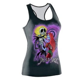Nightmare Before Christmas Jack and Sally Black Womens Tank Top Shirt (Small)