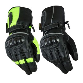 Texpeed Motorcycle Mens Waterproof Gloves Leather Cordura Textile Motorbike Moped Scooter Biker With CE Knuckle Armour Protection Yellow Hi Vis - M