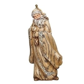 Roman 633304 Santa with Mosaic and Wood Carved Finish Figurine, 10.75 inch, Brown