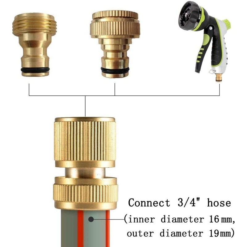 Wzzy Gurden 4 Pieces Brass Hose Connector 19 mm (3/4