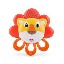 Nuby Vibe-eez Mordedor vibratorio – Funciona con pilas, superficie texturizada y juguete fácil de agarrar para alivio de la dentición del bebé – Más de 3 meses – León