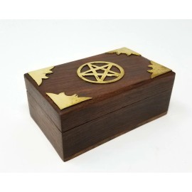 Brass Pentagram Pentacle Wooden Box Altar Stash Jewelry Wicca Pagan Metaphysical